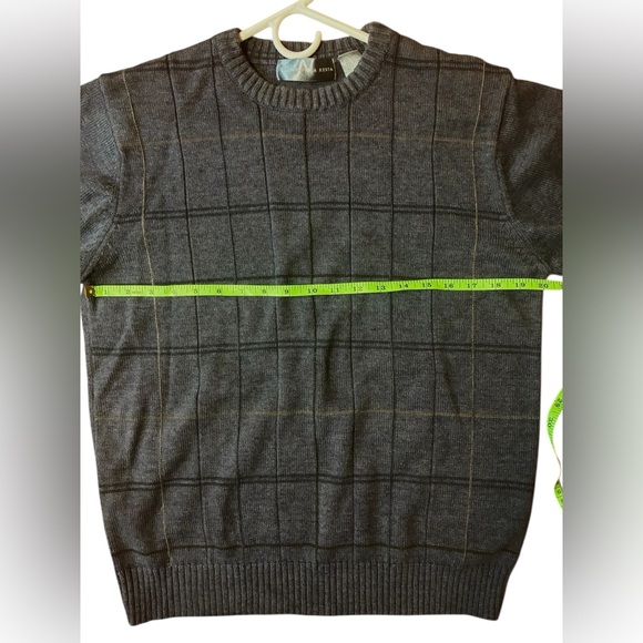 VINTAGE 90s Oscar De La Renta Windowpane Plaid Knit Grandpa Sweater - Picture 6 of 6